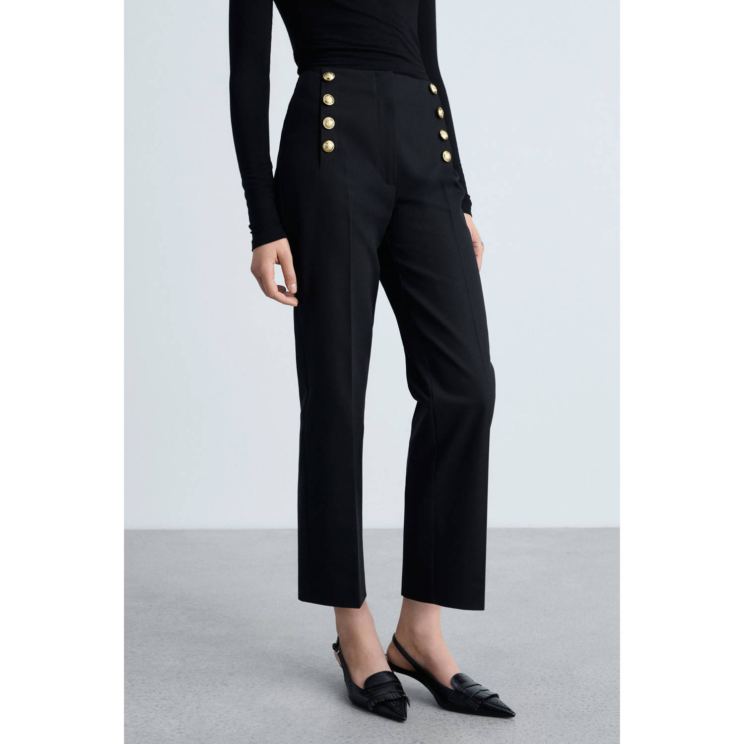 Mango slim regular waist broek zwart