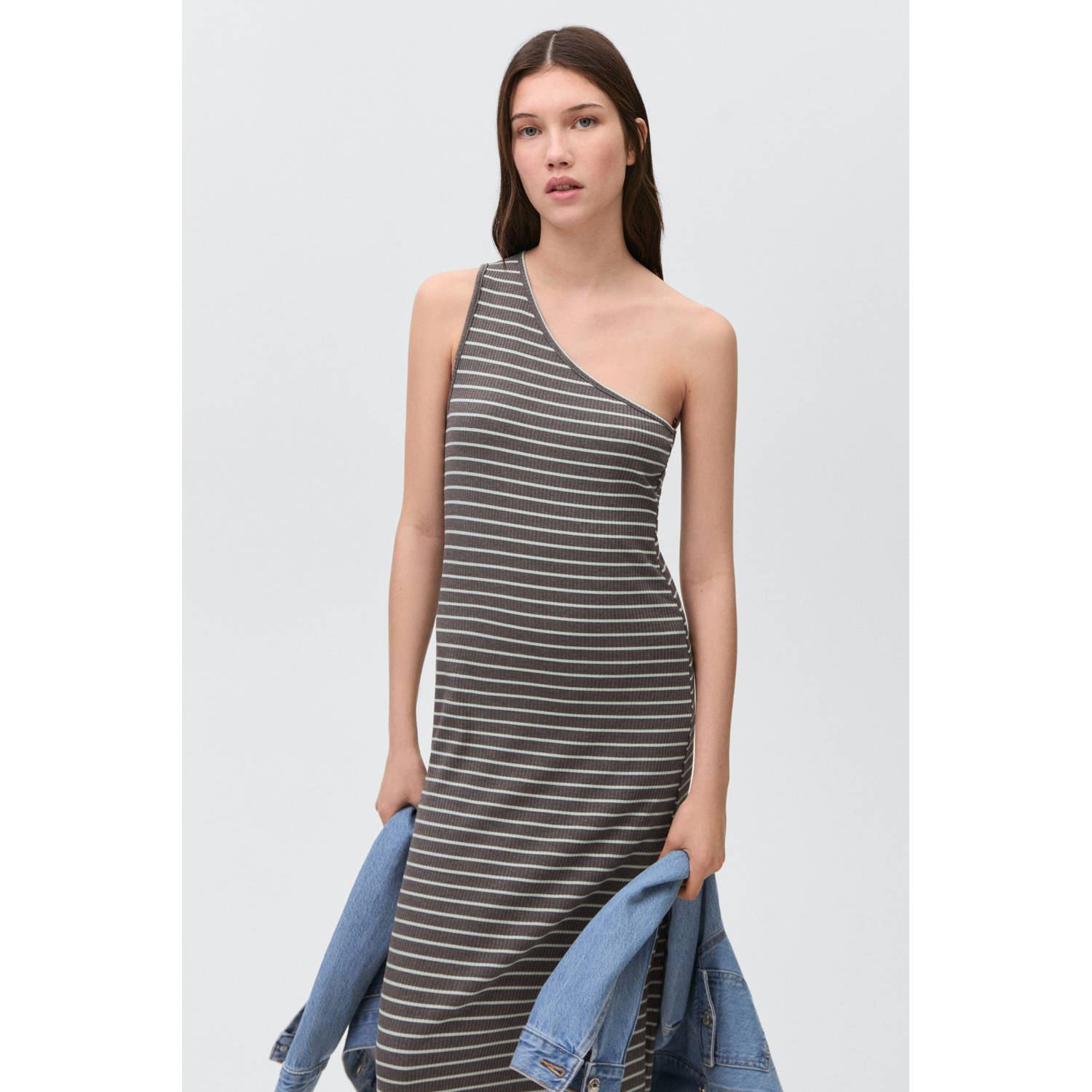 MANGO TEEN maxi jurk rib gebreid grijs