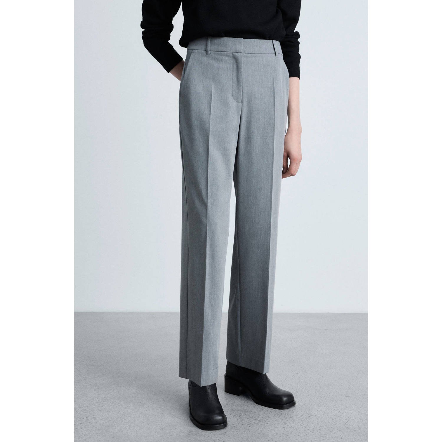 Mango straight regular waist pantalon grijs