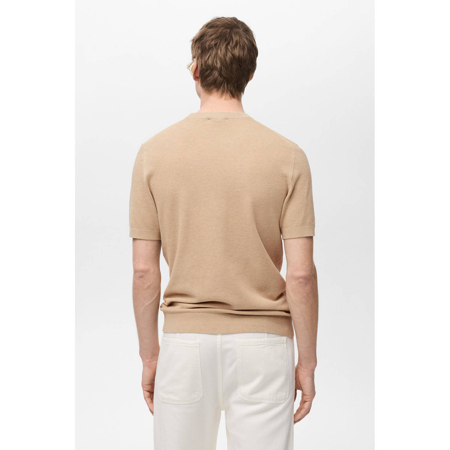 Mango Man T-shirt fijn gebreid beige