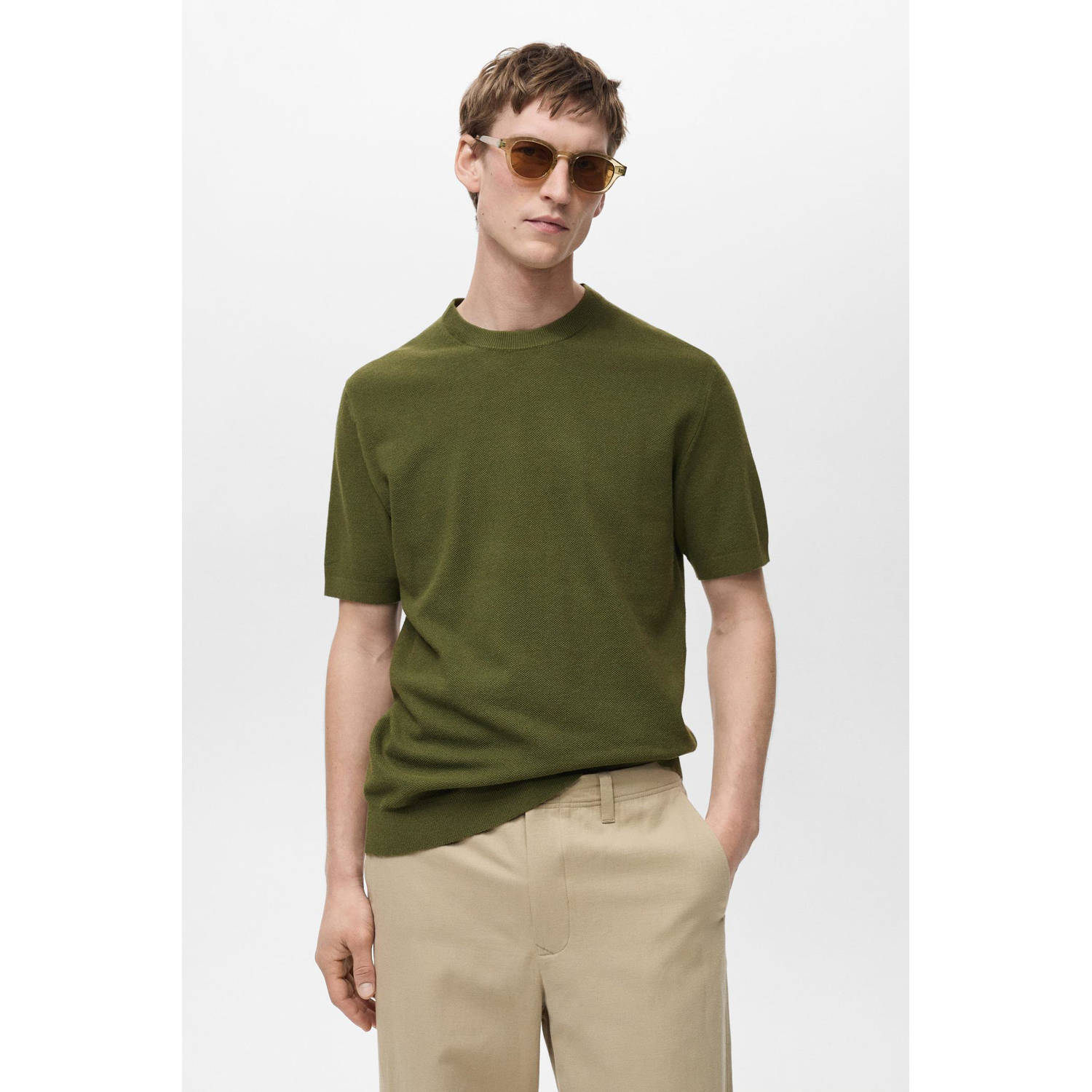 Mango Man T-shirt fijn gebreid groen