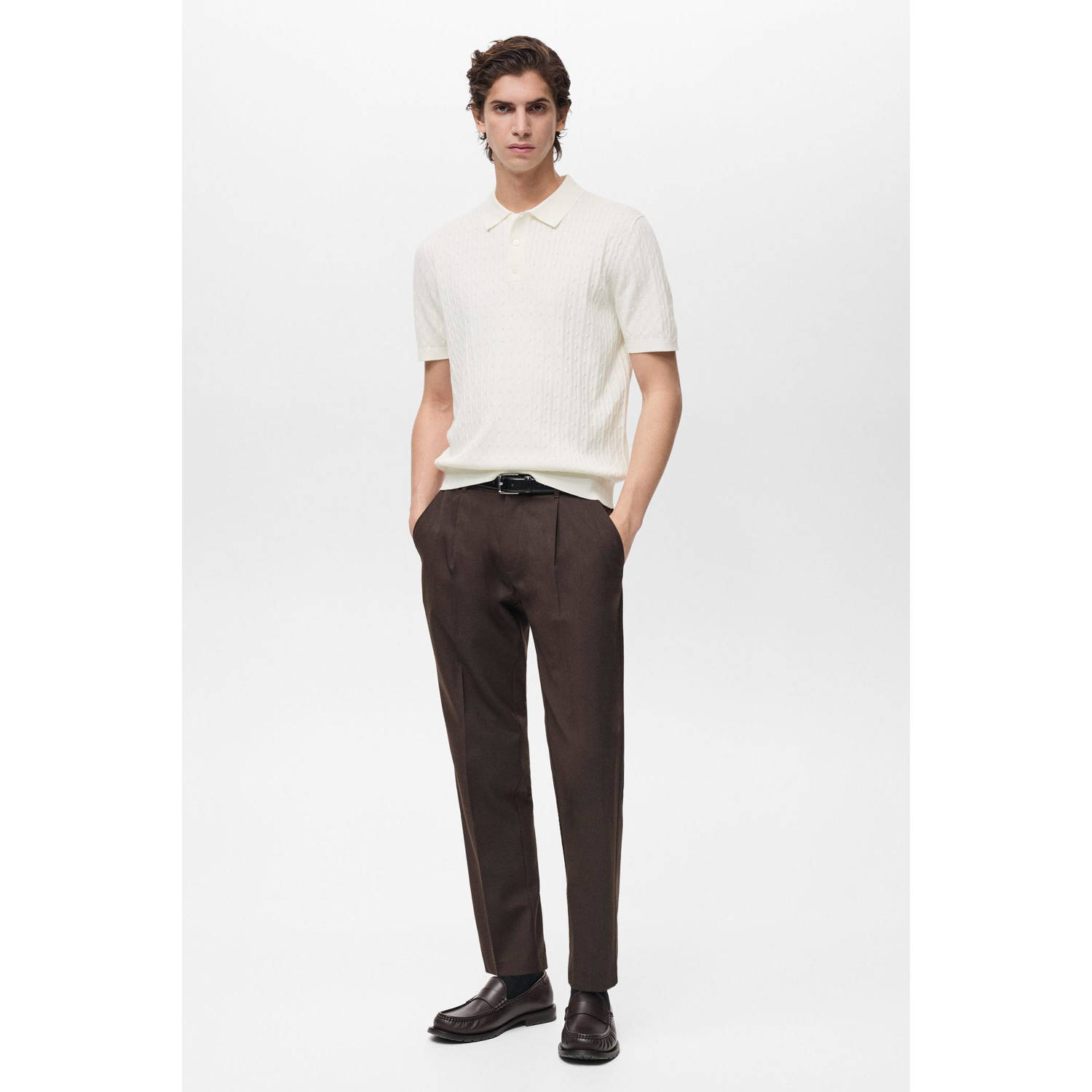 Mango Man regular polo gebreid ecru