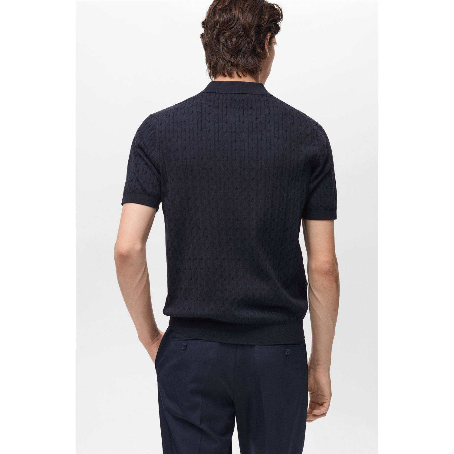 Mango Man regular polo gebreid donkerblauw