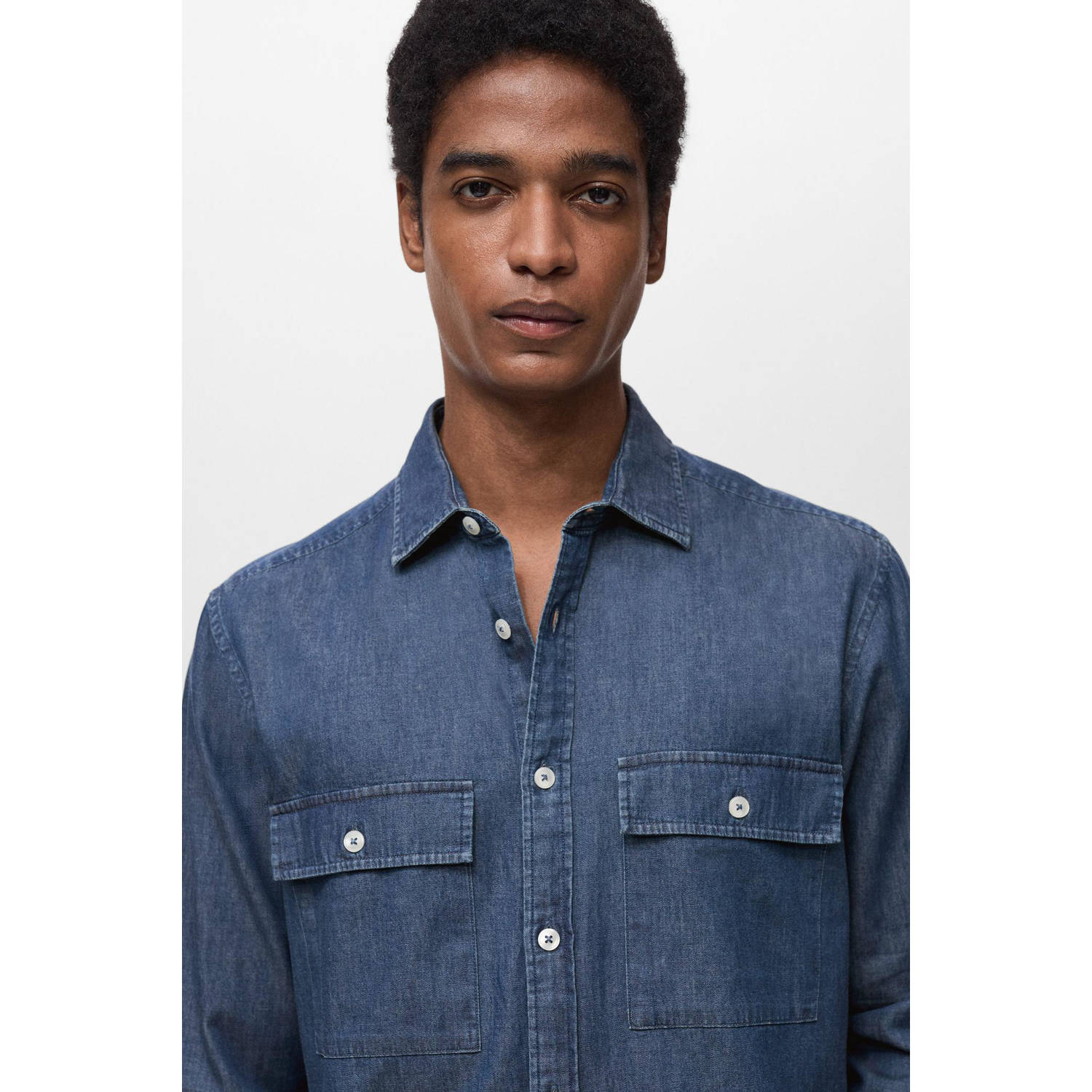 Mango Man casual overhemd donkerblauw
