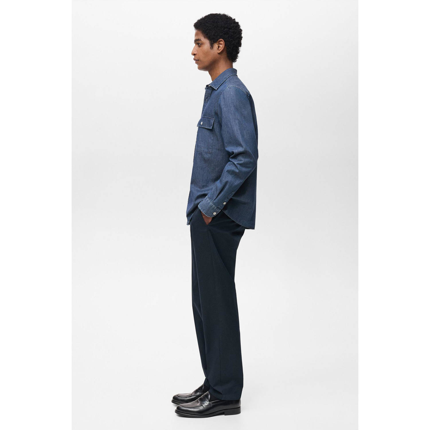 Mango Man casual overhemd donkerblauw