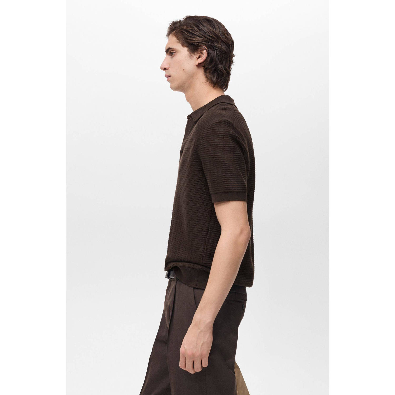 Mango Man regular polo gebreid donkerbruin
