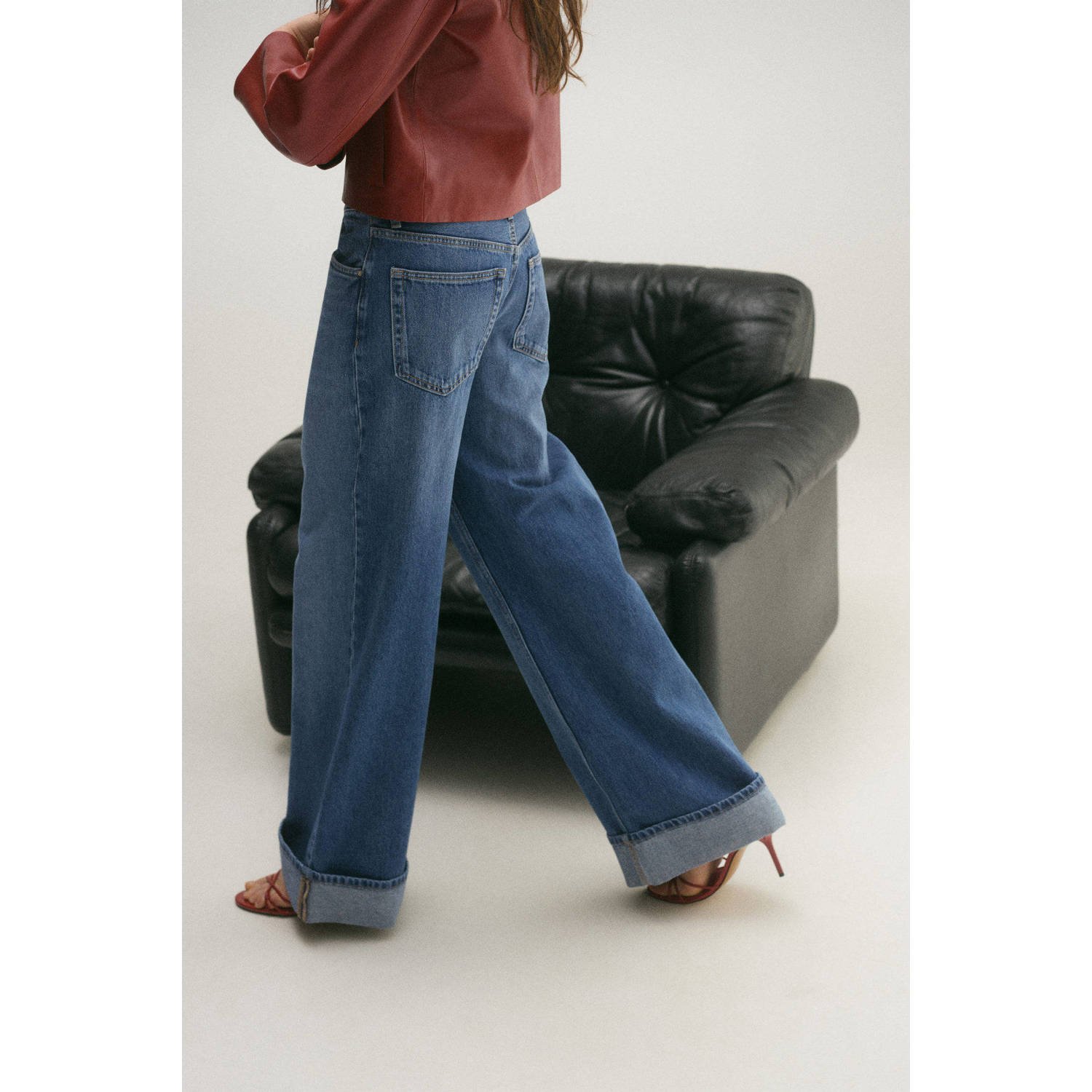 Mango low waist loose fit jeans medium blue denim