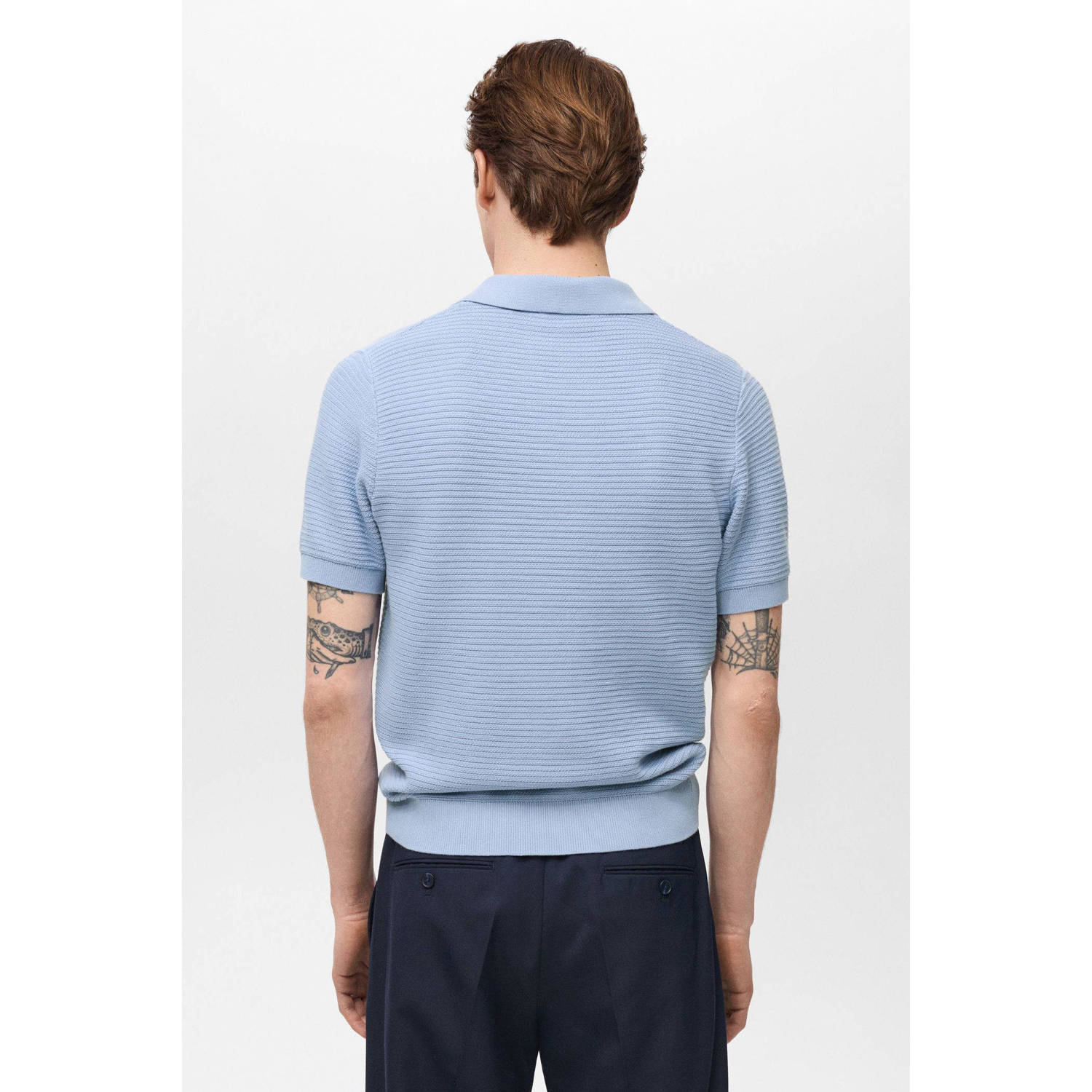 Mango Man regular polo gebreid lichtblauw