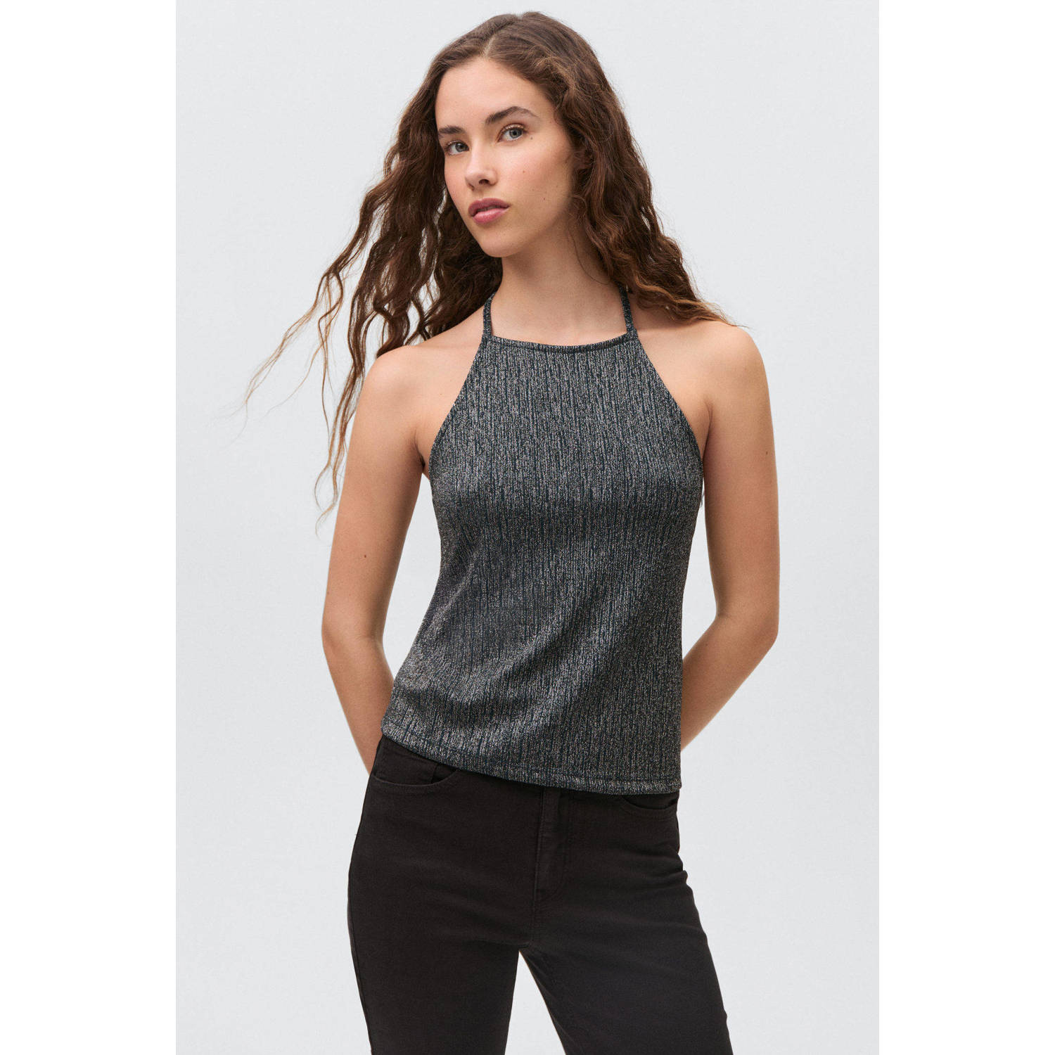 MANGO TEEN haltertop donkerblauw met glitter