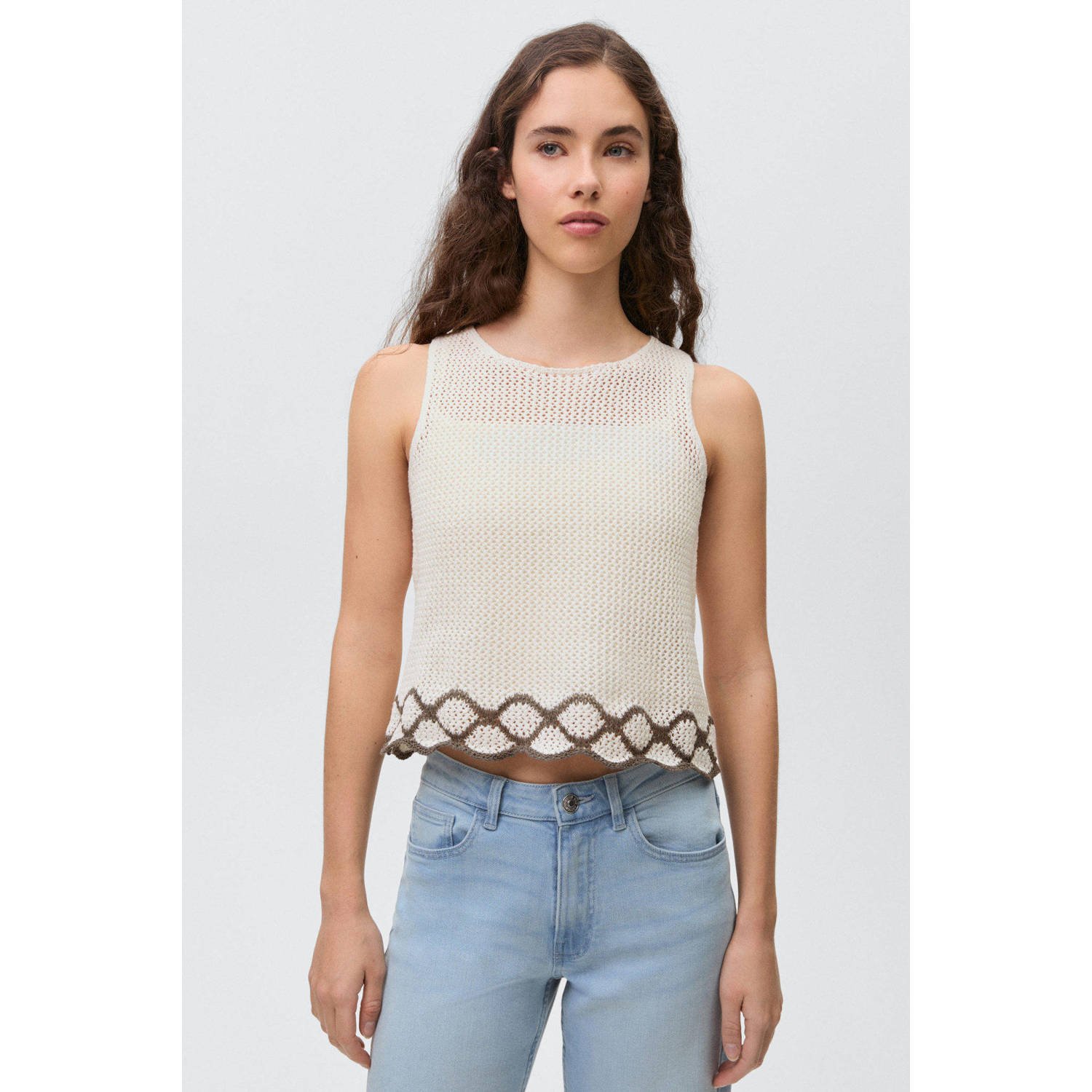 MANGO TEEN mouwloze top wit gehaakt