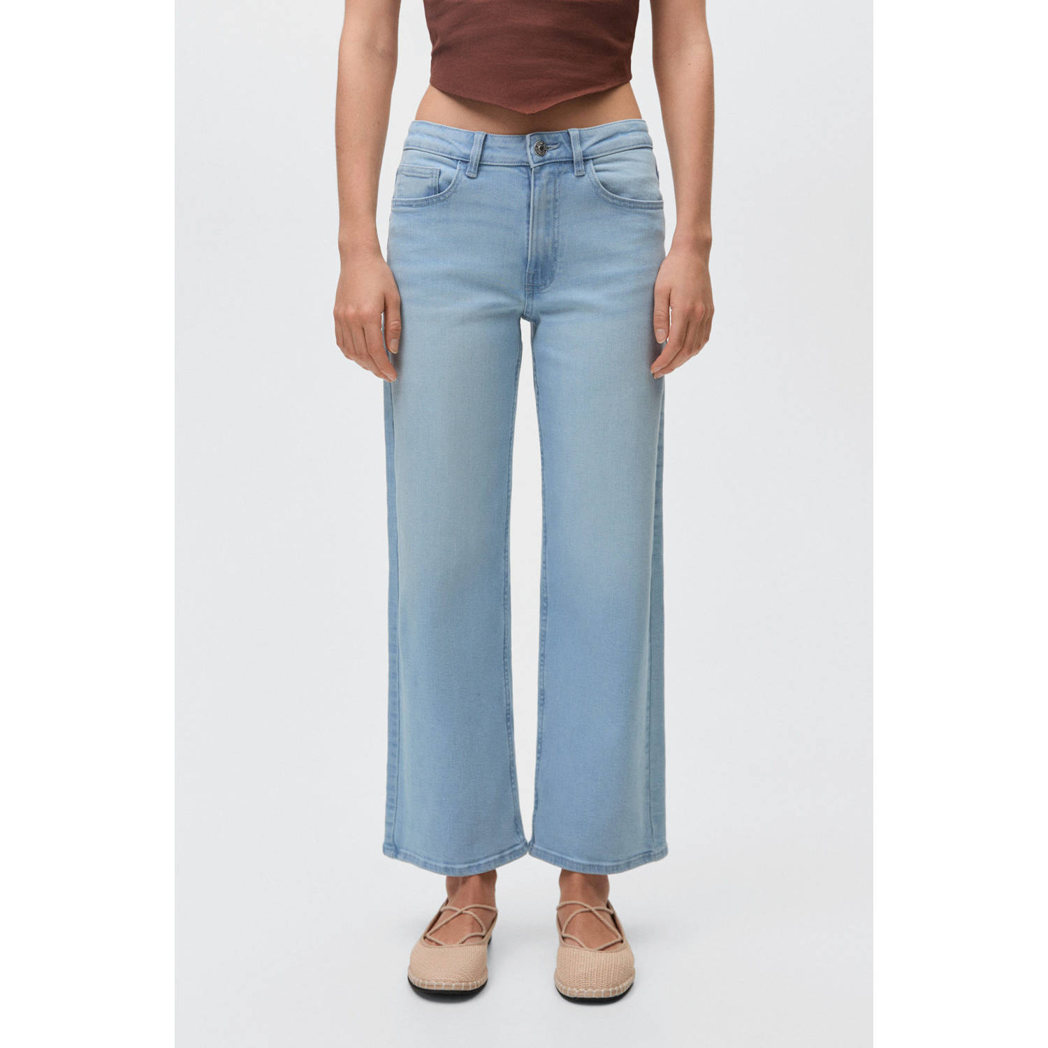 MANGO TEEN wide leg low waist cropped jeans light blue denim