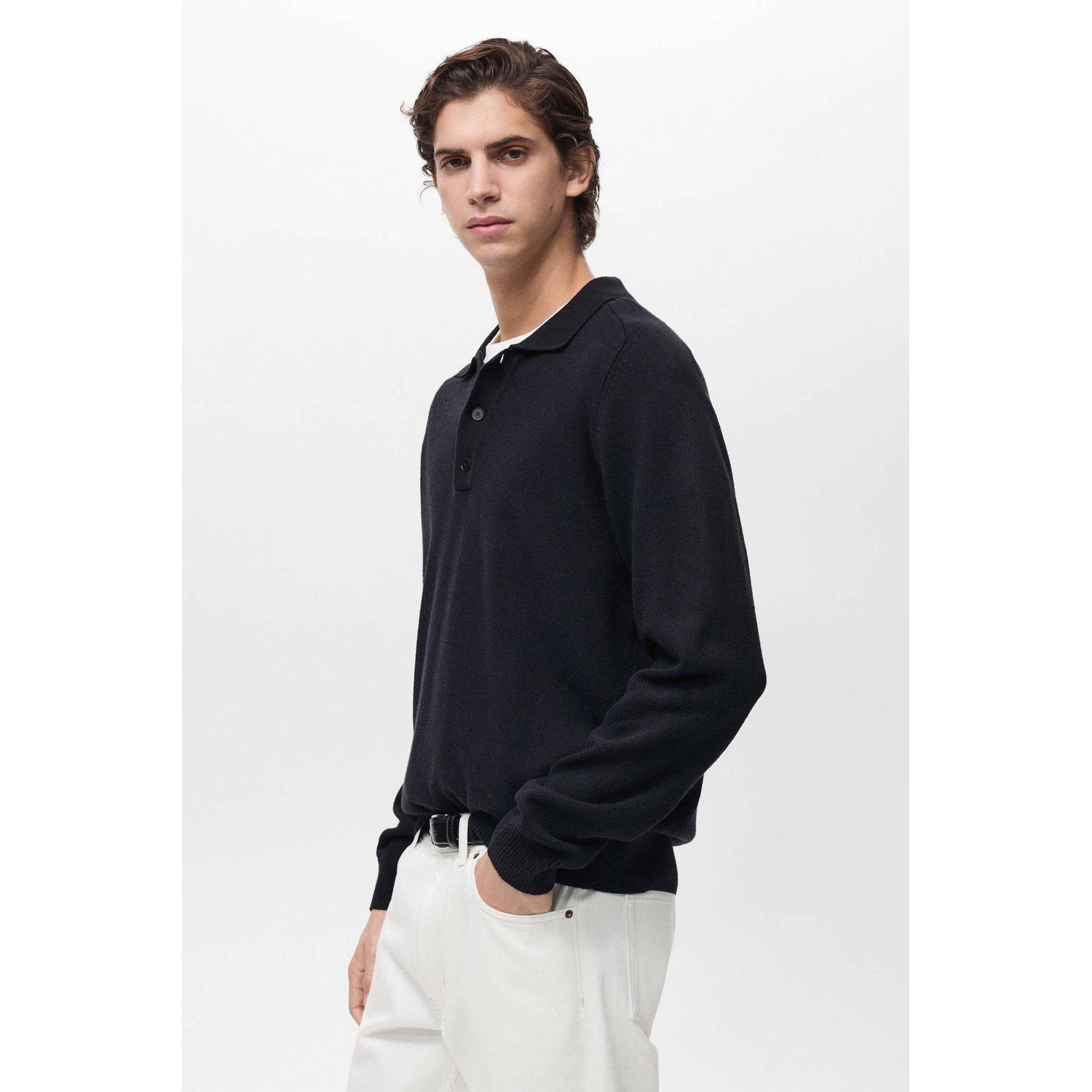 Mango Man trui grof gebreid donkerblauw