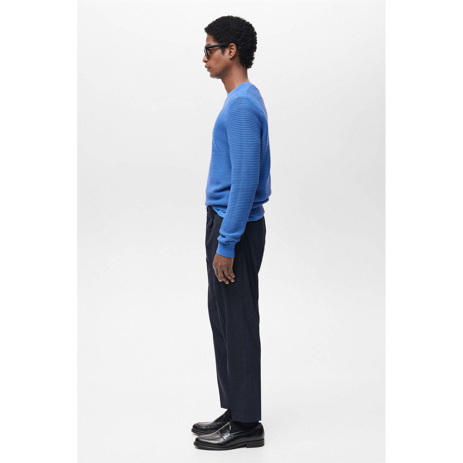 Mango Man trui met ingebreid patroon blauw
