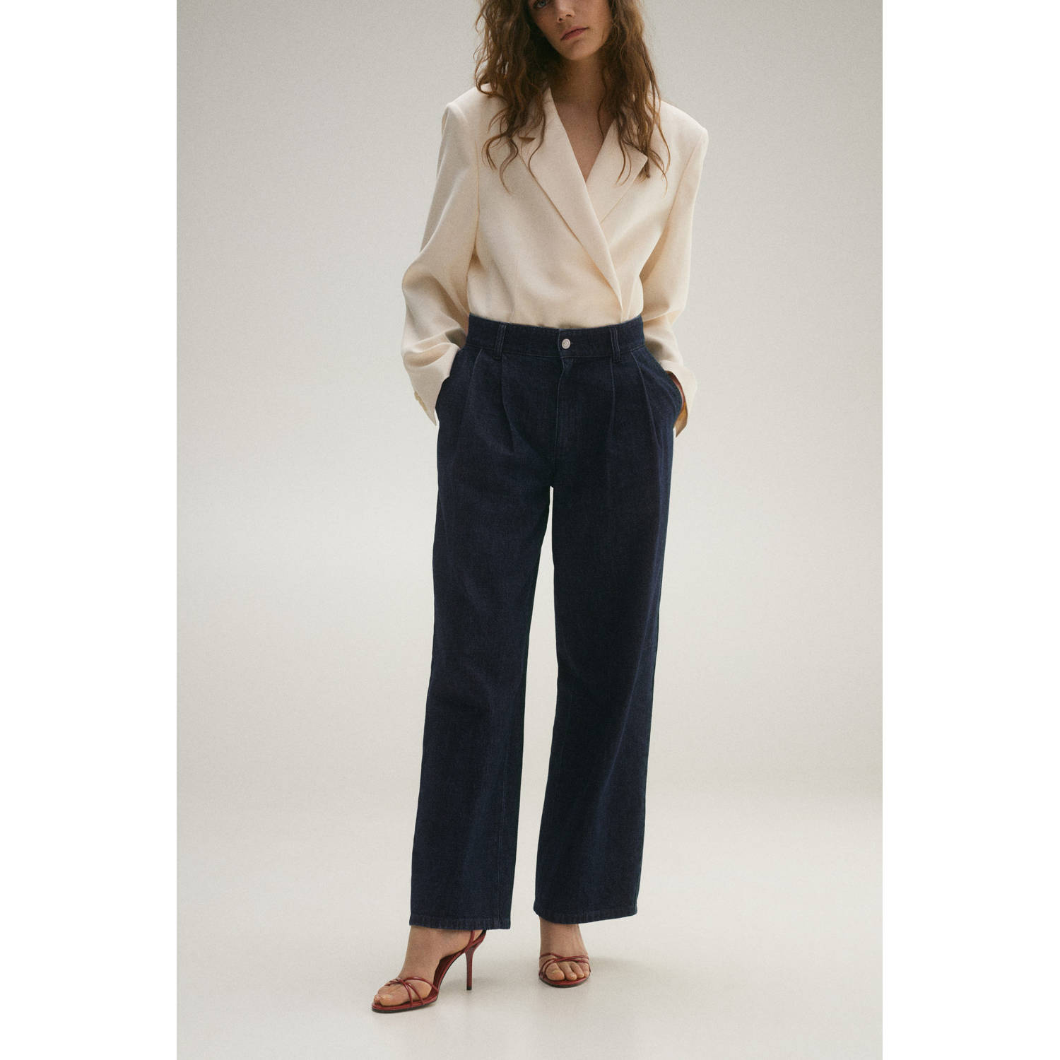 Mango high waist wide leg jeans dark blue denim