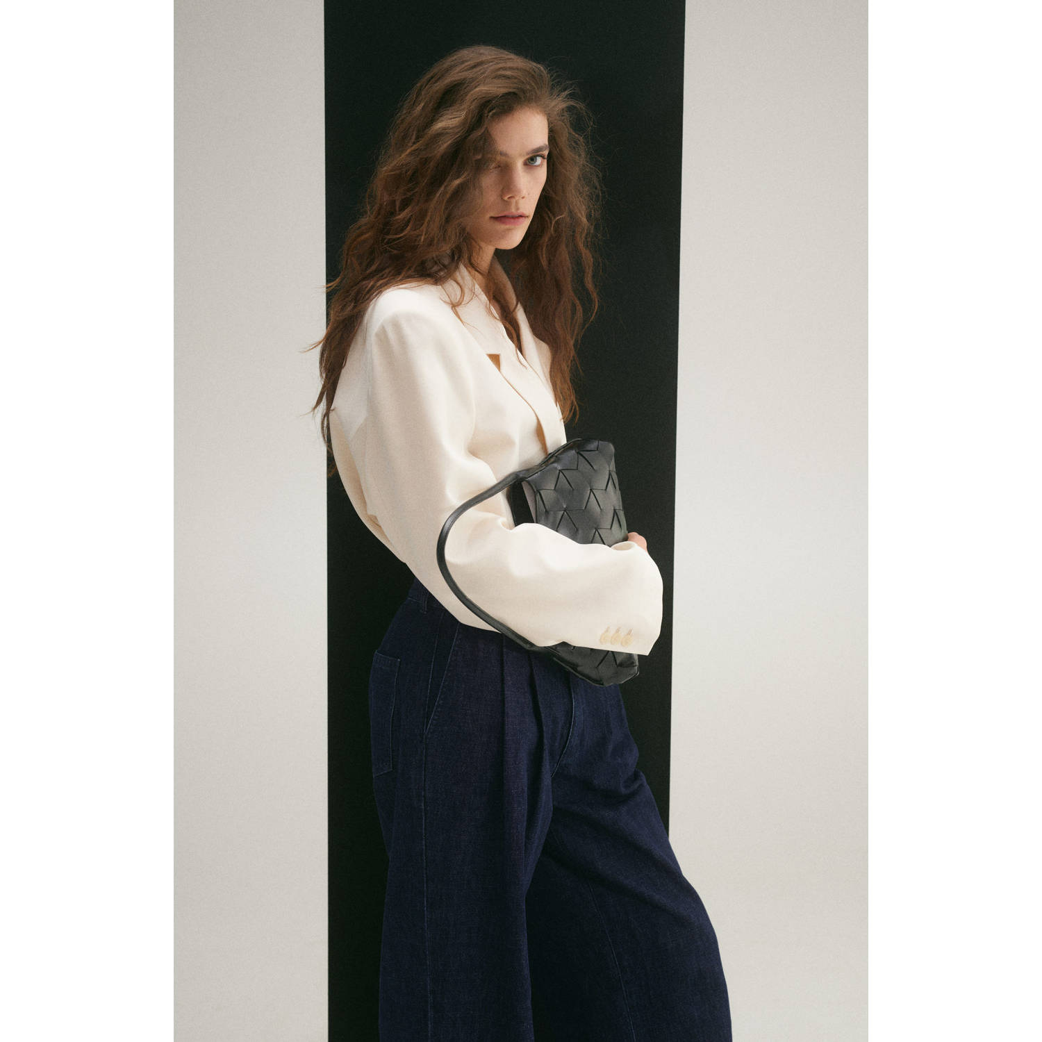 Mango high waist wide leg jeans dark blue denim