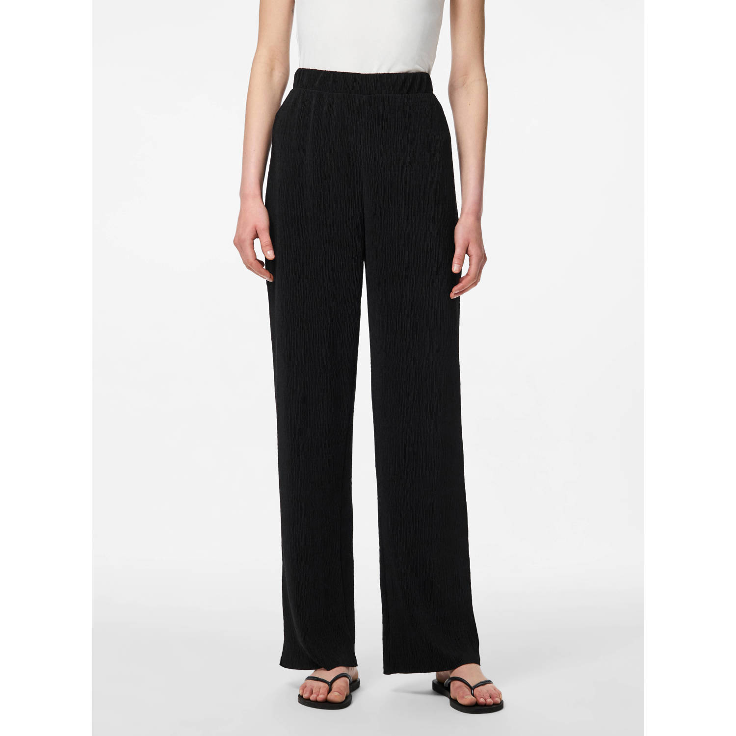 PIECES wide leg high waist broek zwart