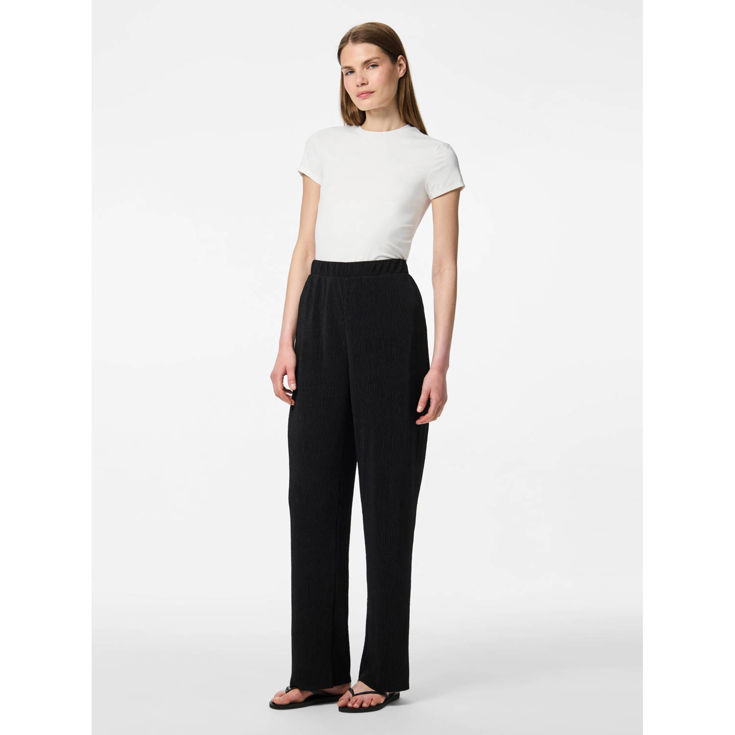 PIECES wide leg high waist broek zwart