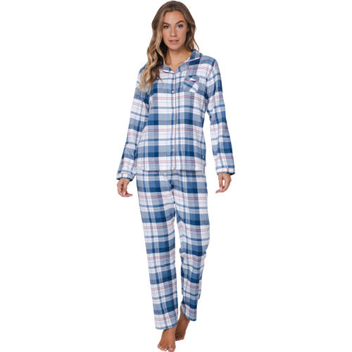 Pastunette flanellen pyjama blauw/wit/roze afbeelding