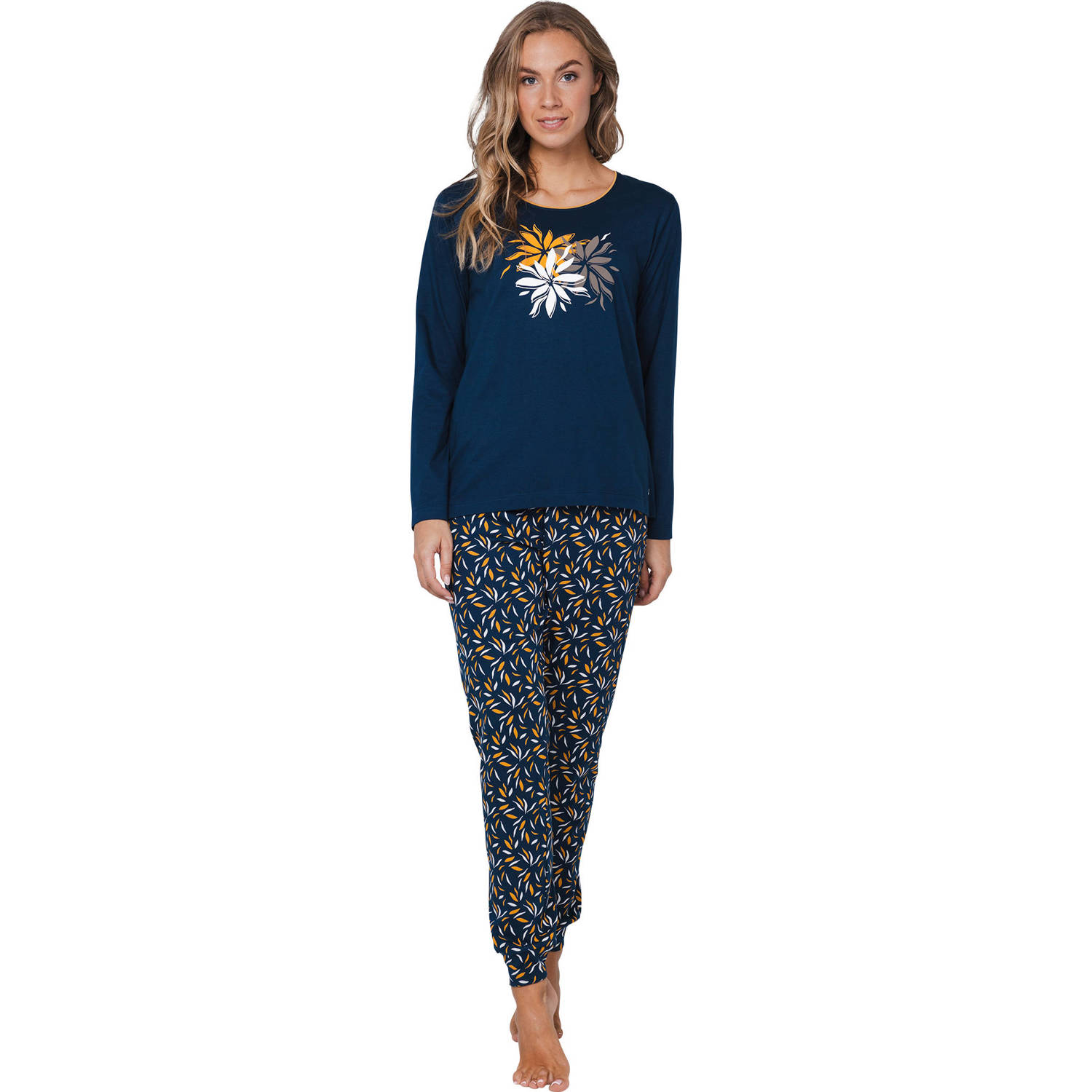 Pastunette pyjama donkerblauw geel wit