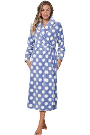 fleece badjas blauw/wit