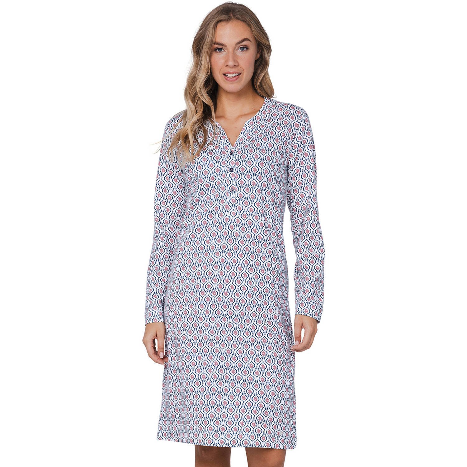 Pastunette nachthemd donkerblauw wit roze