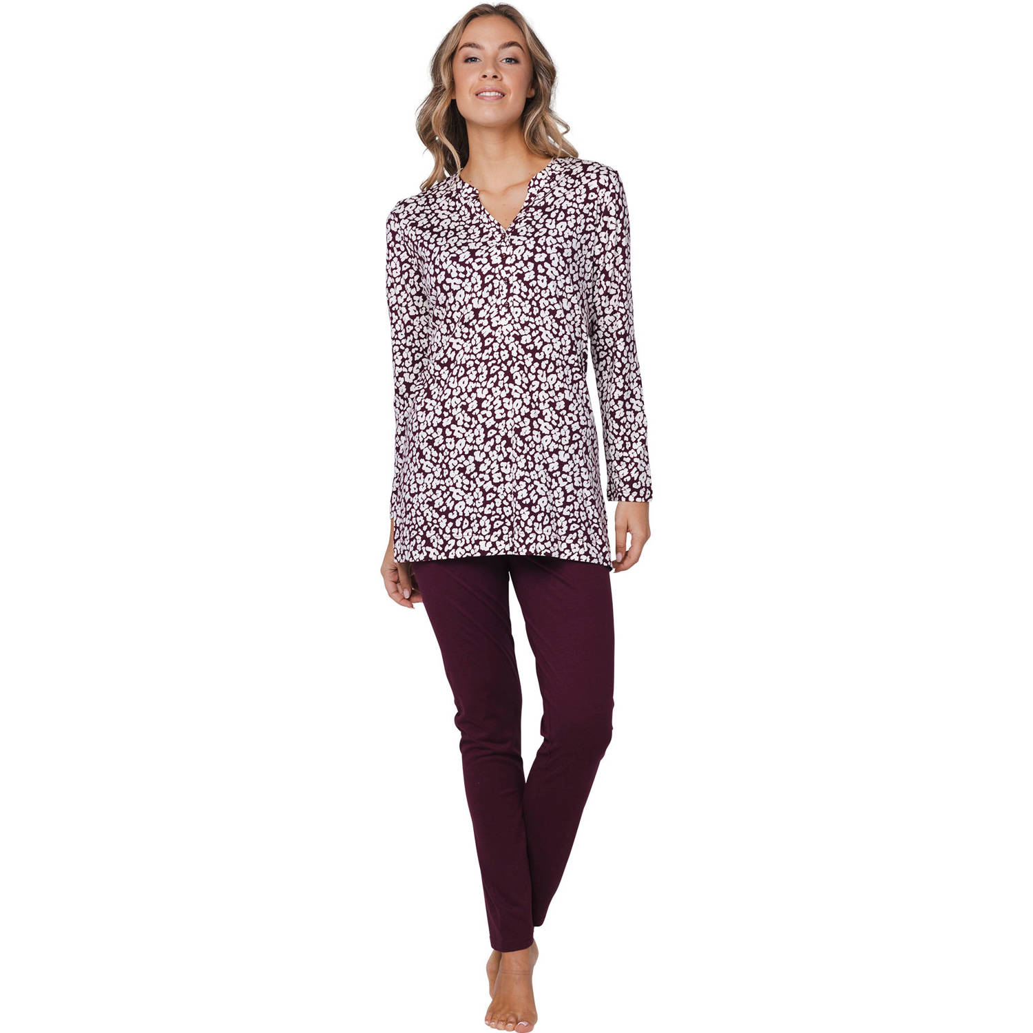 Pastunette Deluxe pyjama donkerrood wit
