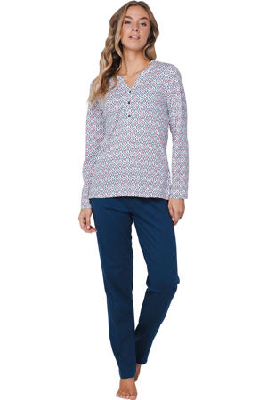 pyjama donkerblauw/wit/roze