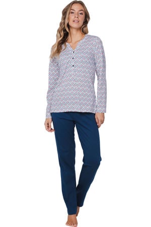pyjama donkerblauw/wit/roze