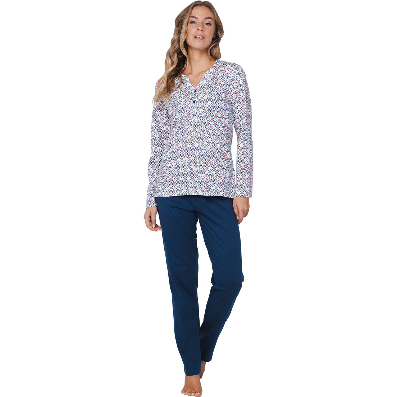 Pastunette pyjama donkerblauw wit roze