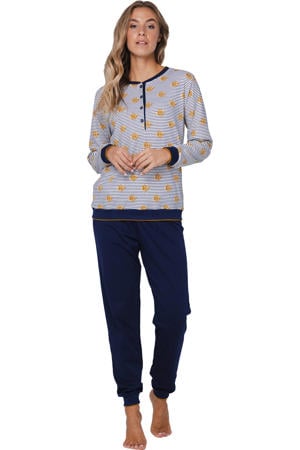 pyjama donkerblauw/wit/geel