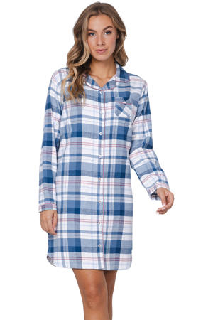 flanellen nachthemd blauw/wit/roze