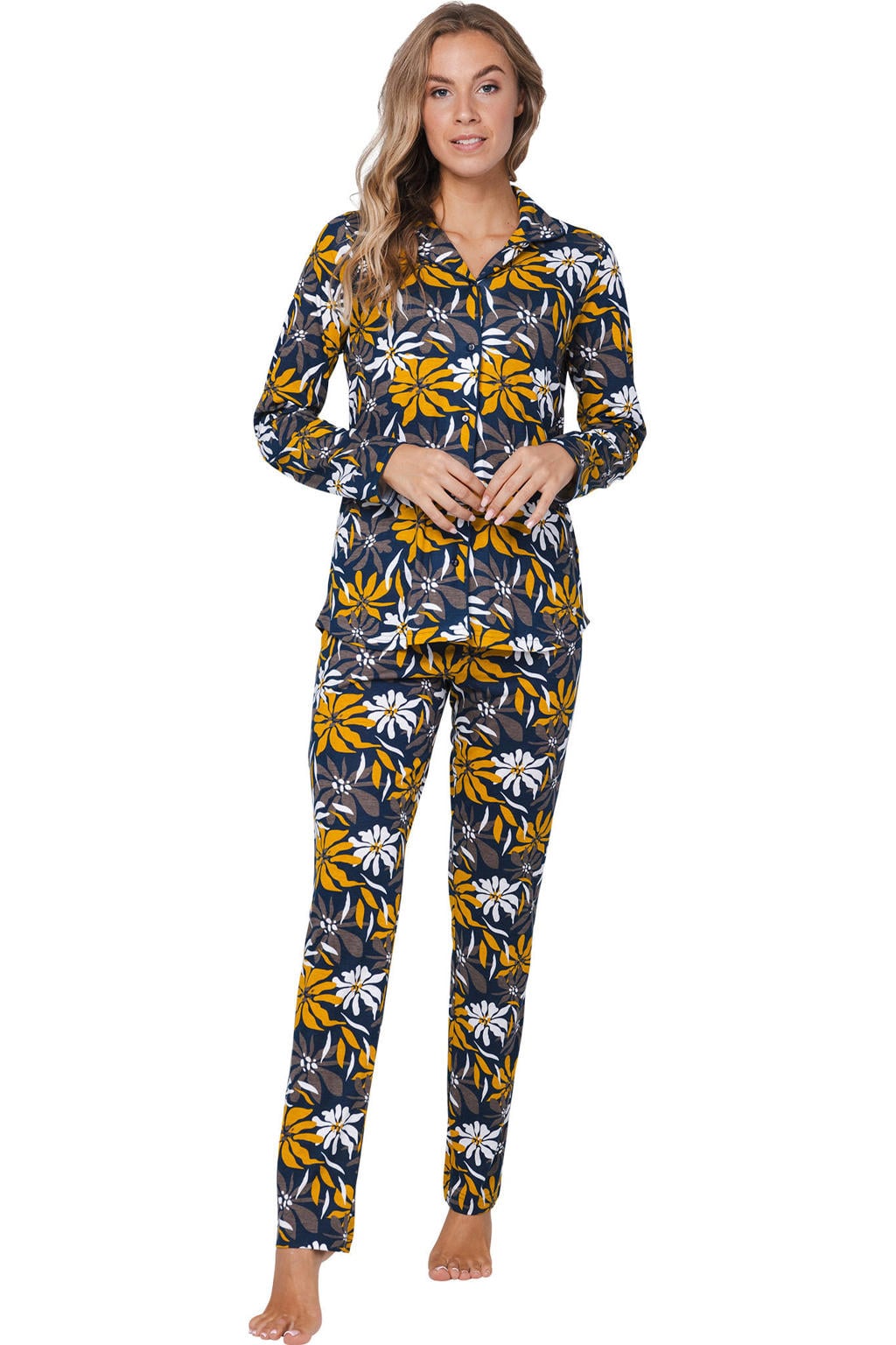 Pastunette pyjama donkerblauw/geel/wit