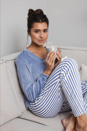 flanellen pyjama blauw/wit
