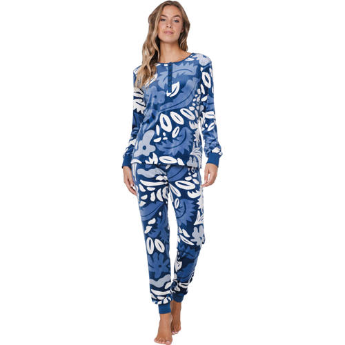 Pastunette fluwelen pyjama donkerblauw/wit/grijs afbeelding