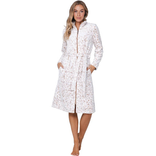 Pastunette fleece badjas met ritssluiting beige/wit afbeelding