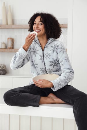 fleece huispak donkergrijs/wit