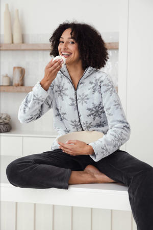 fleece huispak donkergrijs/wit