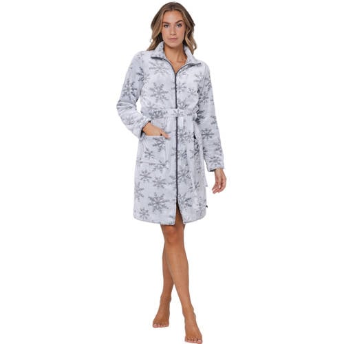 Rebelle fleece badjas met ritssluiting wit/grijs afbeelding