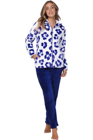 fleece huispak donkerblauw/wit