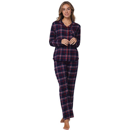 Rebelle flanellen pyjama donkerblauw/rood/wit afbeelding