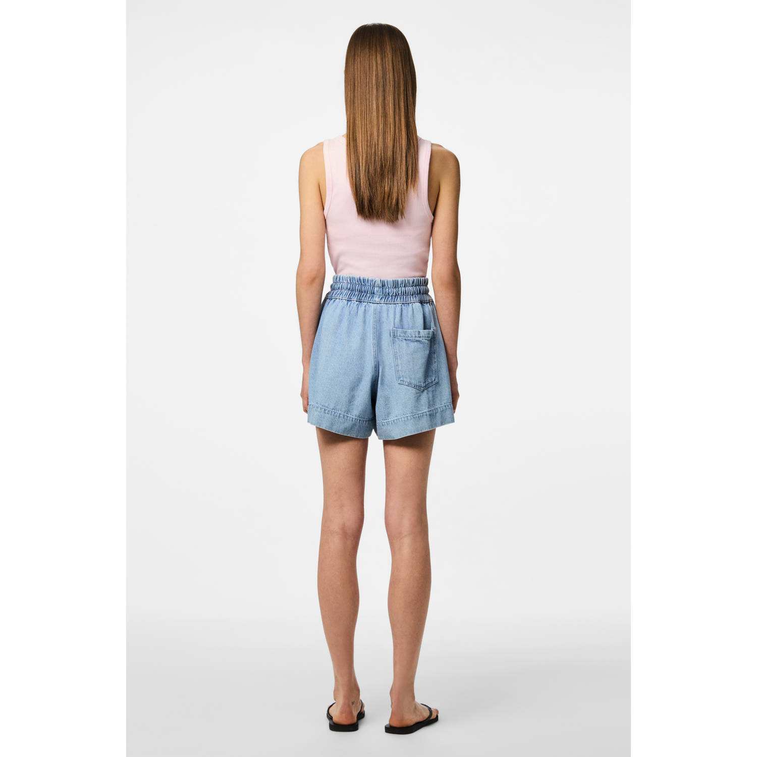 PIECES high waist denim short light blue denim