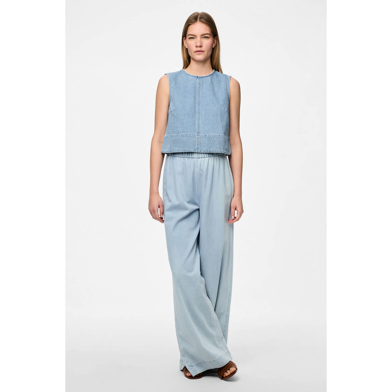 PIECES top light blue denim