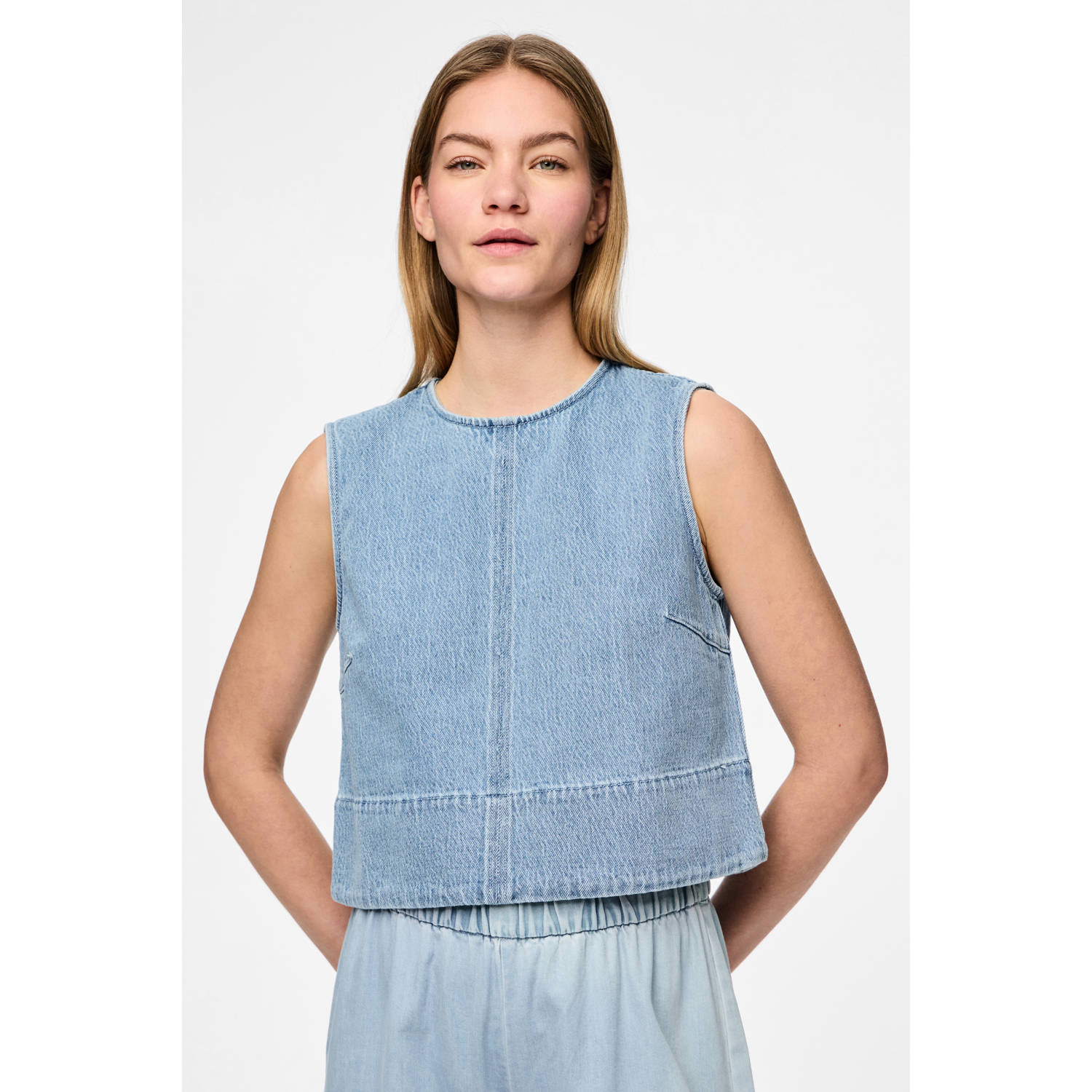 PIECES top light blue denim