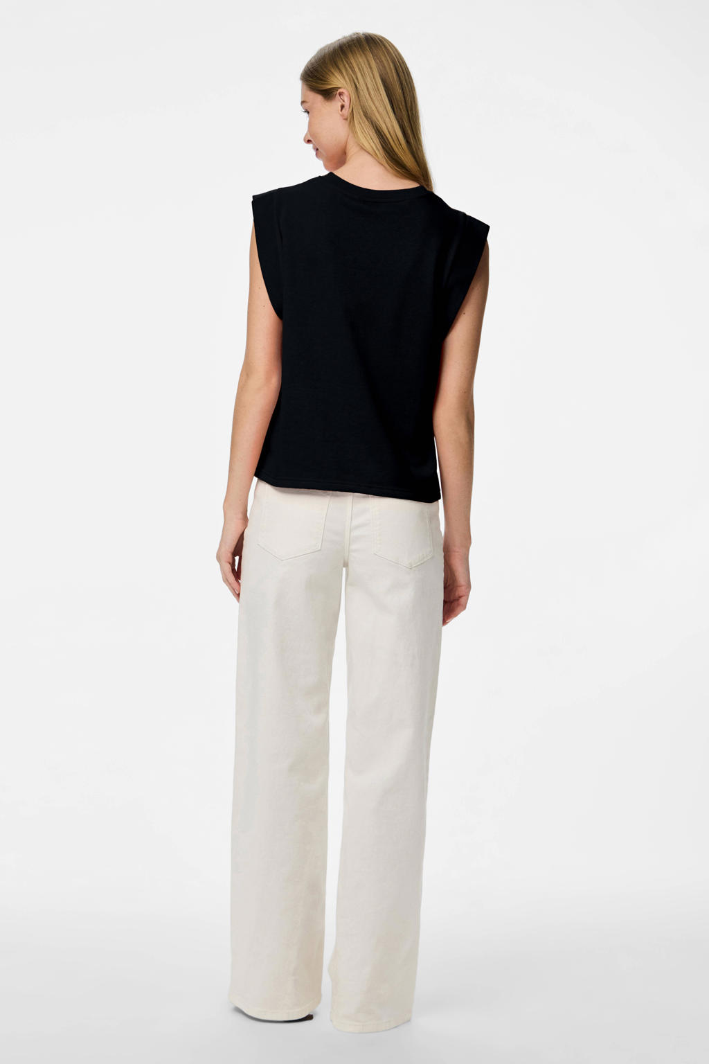 Zwarte dames PIECES top met effen, korte mouwen en ronde hals