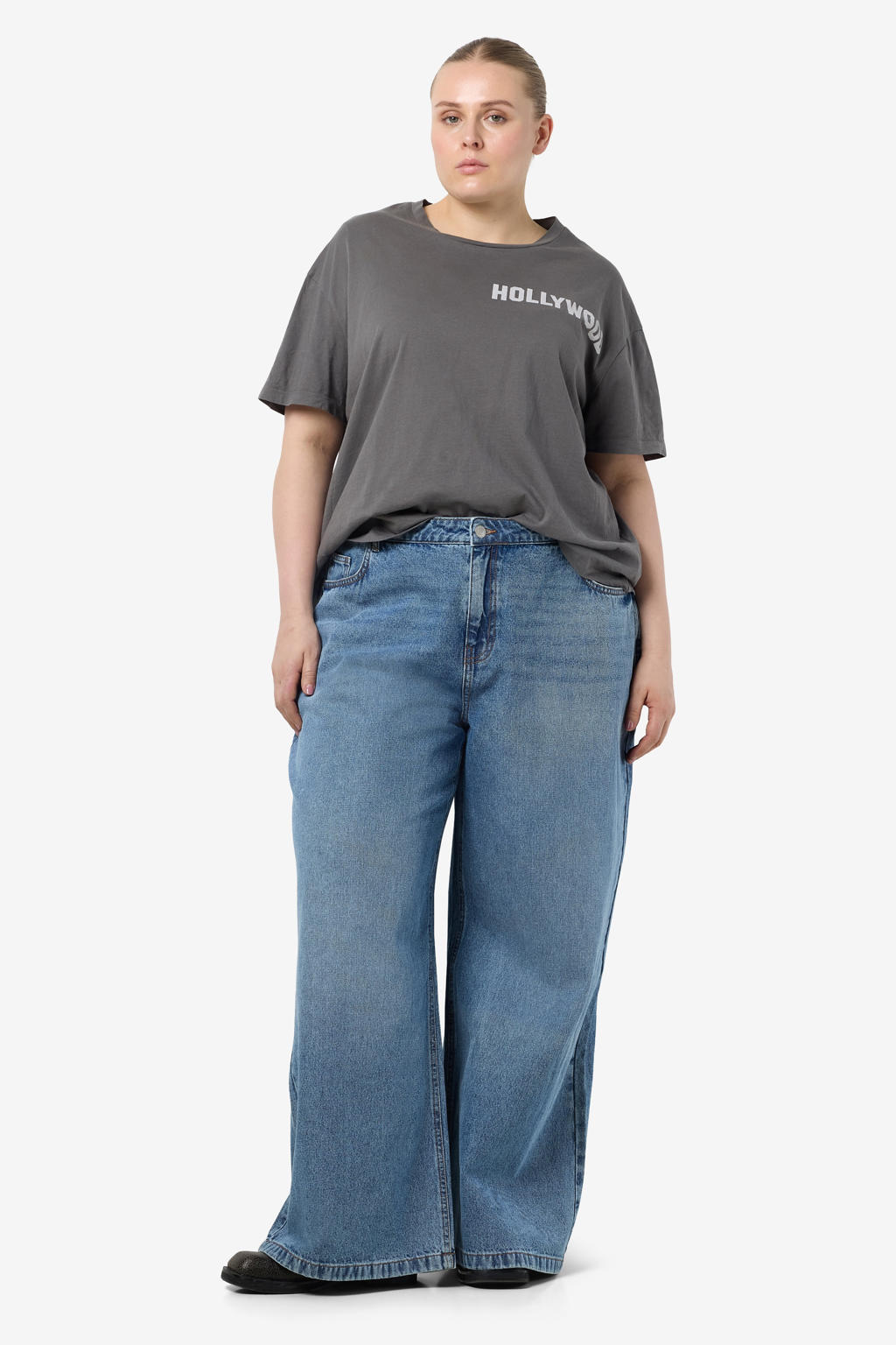 Noisy May Curve - Wide Leg Blue Denim Trousers