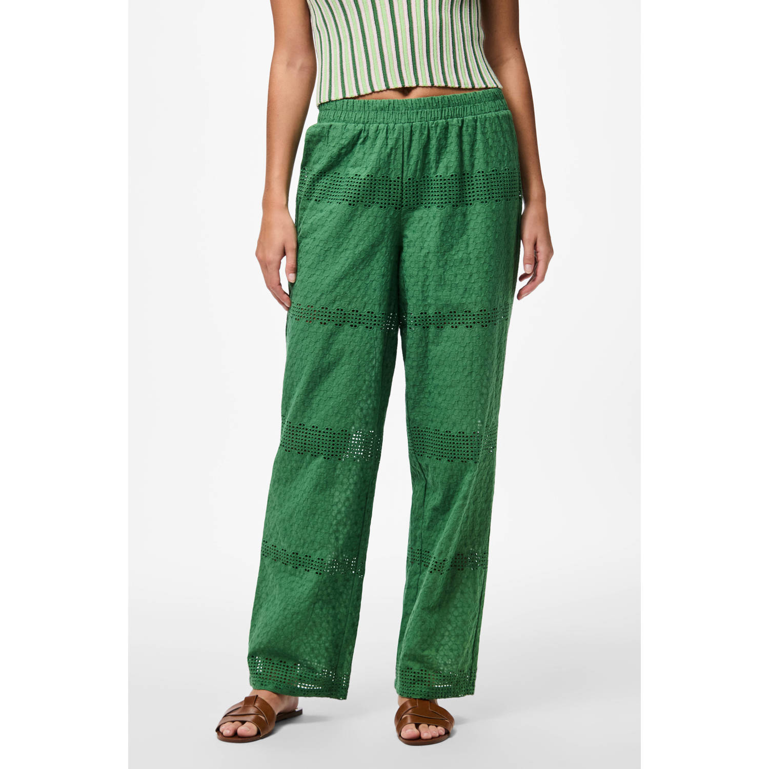 PIECES wide leg high waist broek groen