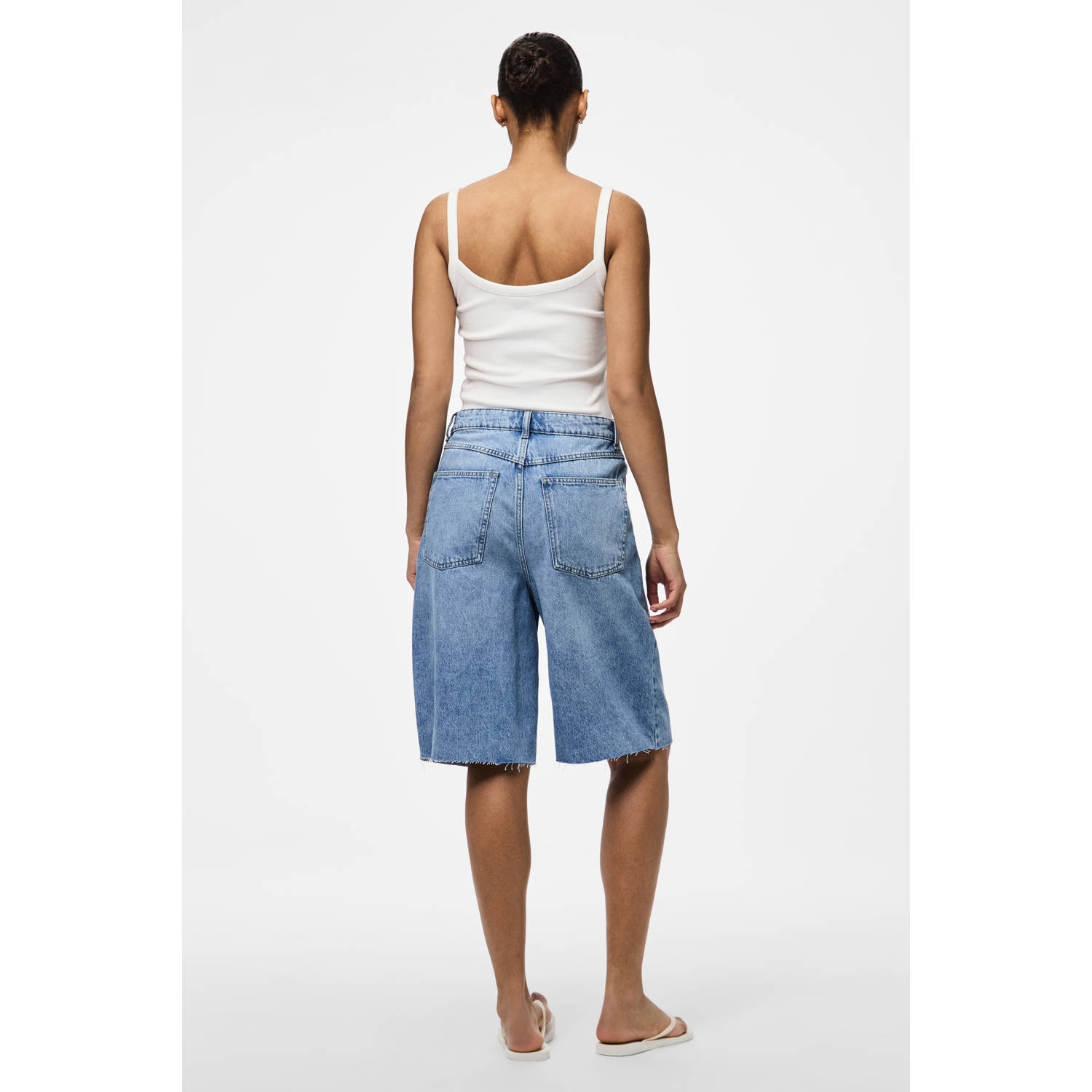 PIECES wide leg regular waist denim short light blue denim