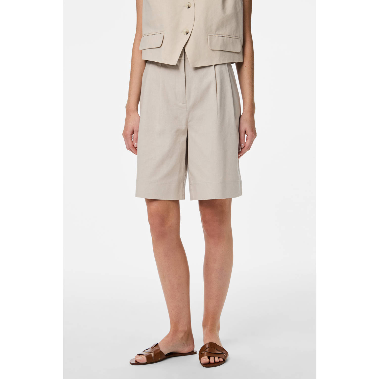 PIECES high waist bermuda short ecru