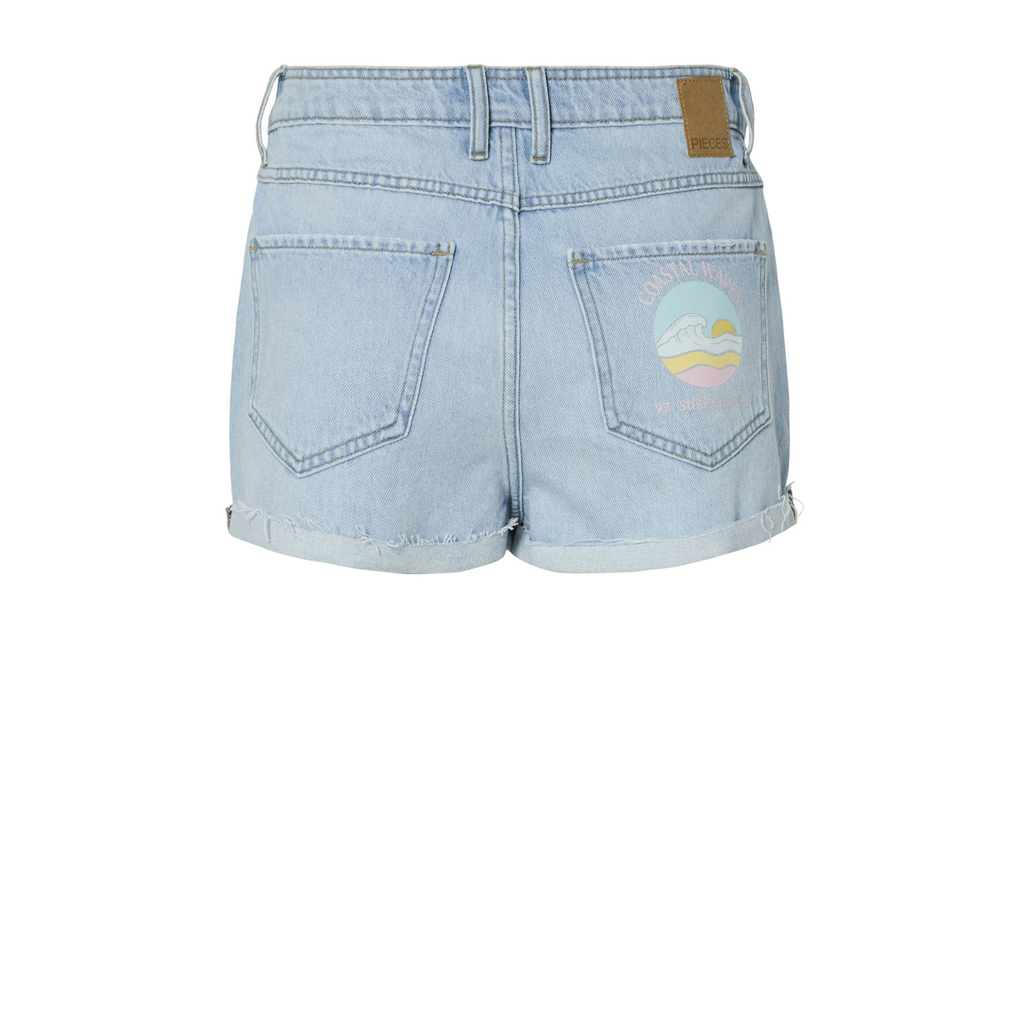 PIECES slim regular waist denim short light blue denim