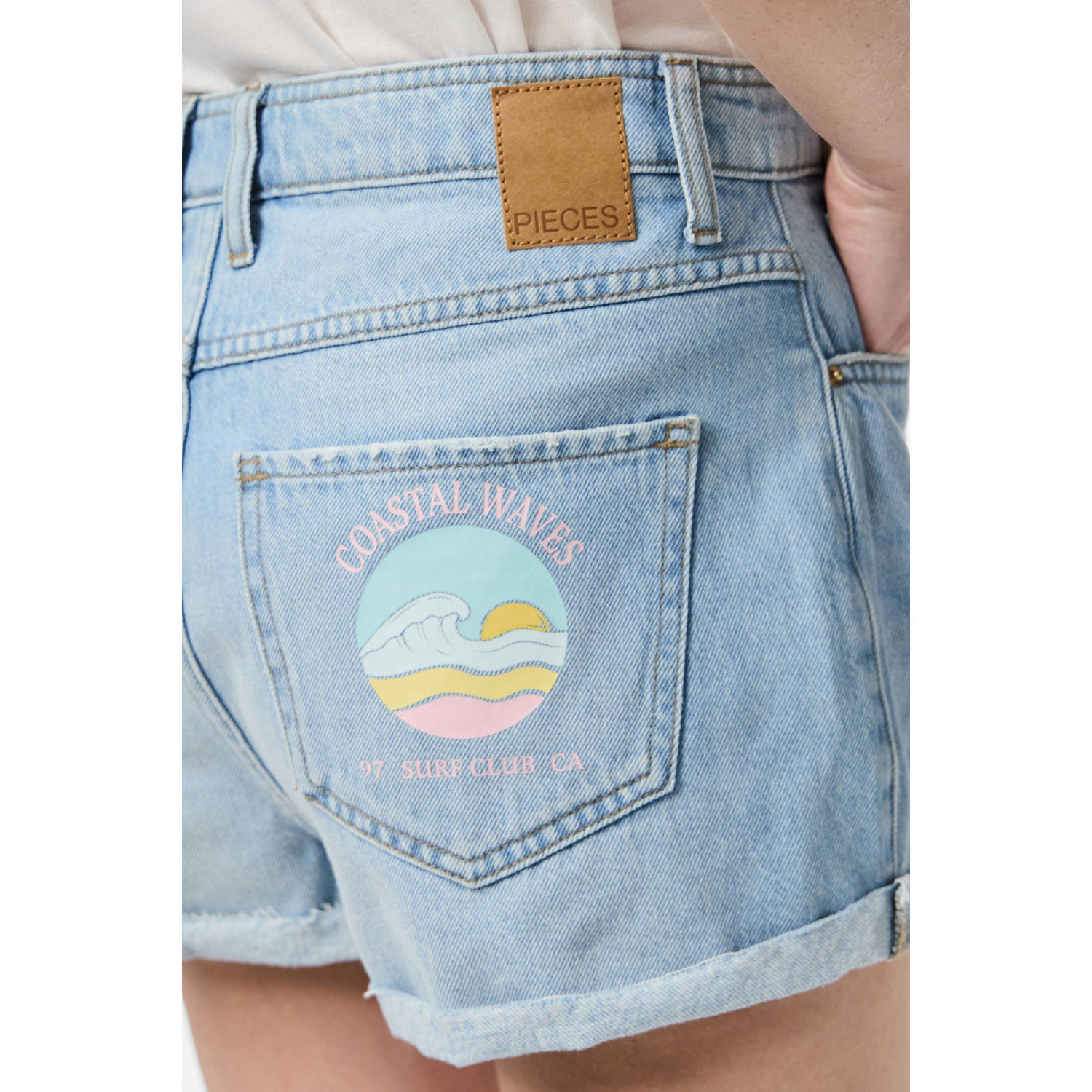 PIECES slim regular waist denim short light blue denim